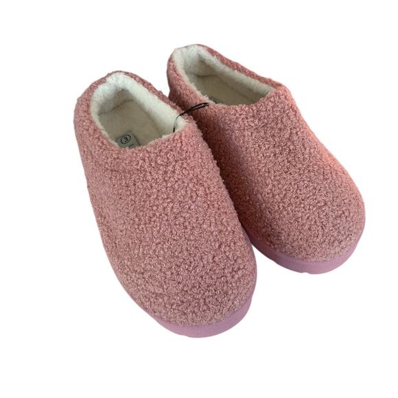 New Love 83 Pink Big Girls Teddy Sherpa Scuff Platform Slipper Size 3 - Picture 1 of 5